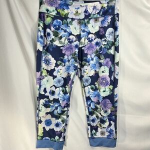 Old Navy Active GO-DRY Blue Floral Print Cropped Leggings Size XL (14)